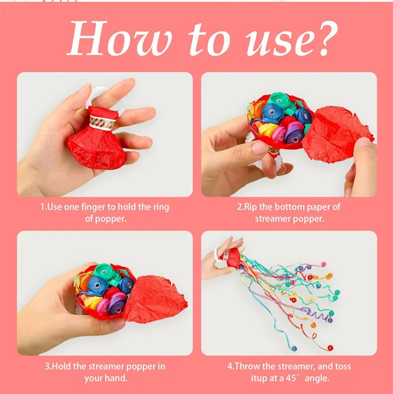 5-20pc Colorful Hand Throw Streamer Poppers  Wedding Birthday  Festival Decor Throw Streamers Poppers No Mess Paper Party Gift
