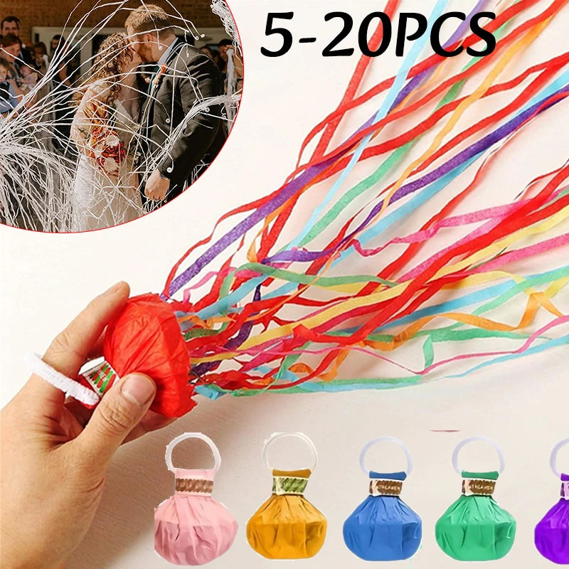 5-20pc Colorful Hand Throw Streamer Poppers  Wedding Birthday  Festival Decor Throw Streamers Poppers No Mess Paper Party Gift